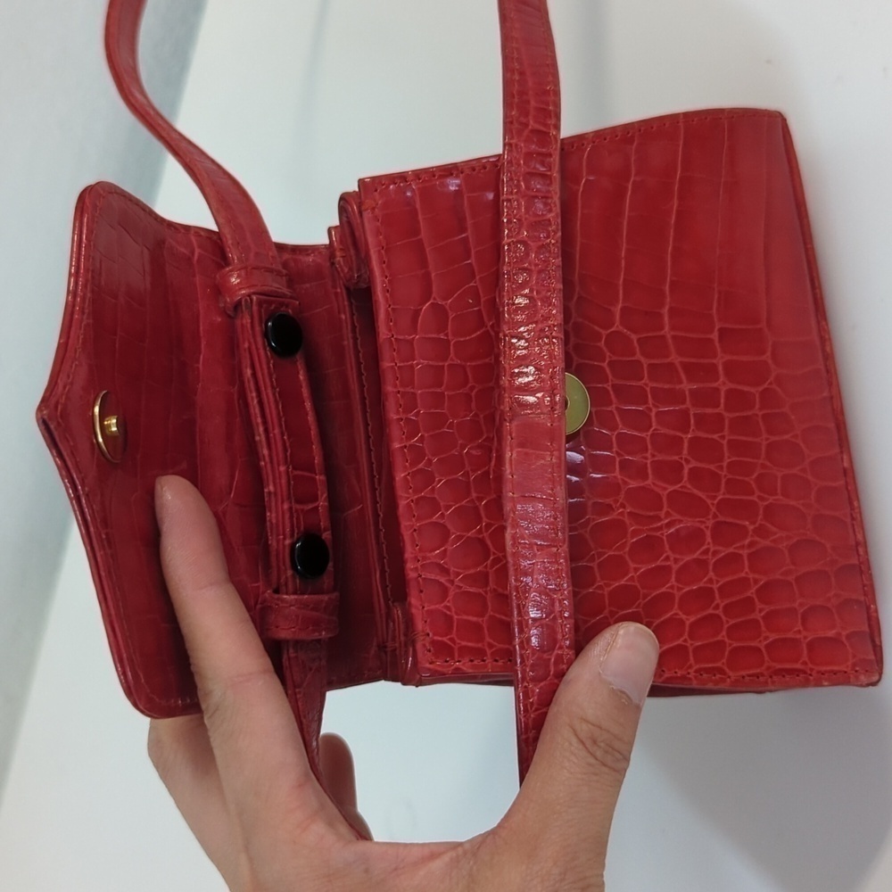 Vintage Vicenza Moon Face Mini Purse Crossbody Red leather retro astrology - Picture 11 of 14